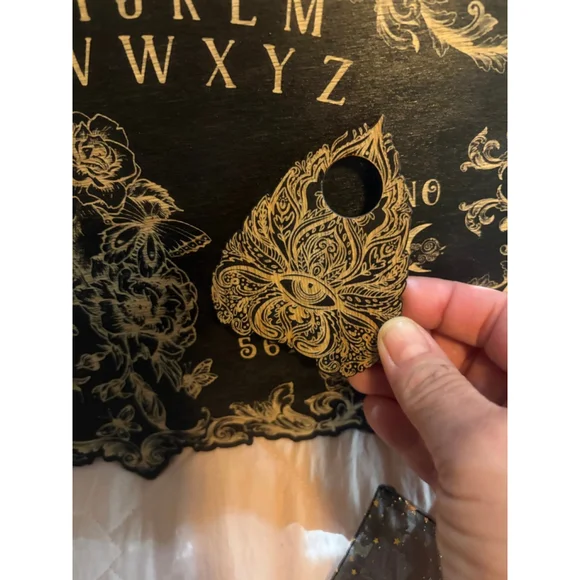 Hand crafted Artisan Felt Backed Spirit Board Black & Gold with planchette